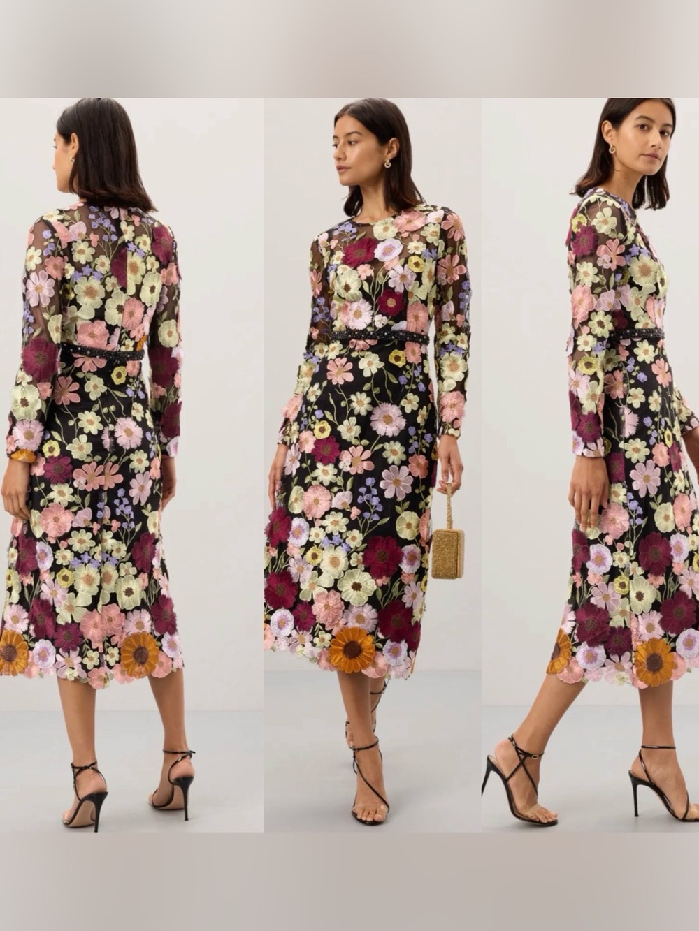 Mac Duggal High Neck Floral Embellished A-Line Dress size 6.